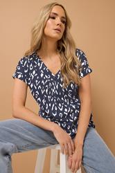 LTS Tall 2 PACK Navy Blue & White Abstract Cotton Henley Tops | Long Tall Sally 1
