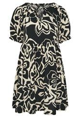 YOURS Curve Black Abstract Floral Tie Neck Mini Dress