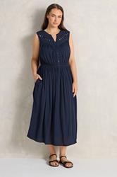 EVANS Plus Size Navy Blue Sleeveless Macrame Midi Dress | Evans 2