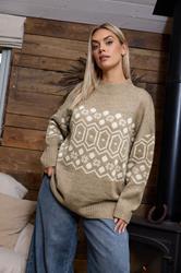YOURS Plus Size Natural Brown Fairisle Jumper | Yours Clothing 1