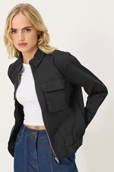 PixieGirl Black Cotton Collared Bomber Jacket | PixieGirl  3