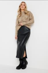 PixieGirl Petite Women's Beige Brown Cable Knit High Neck Jumper | PixieGirl 1