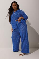 LIMITED COLLECTION Plus Size Cobalt Blue Crochet Wide Leg Trousers | Yours Clothing 3