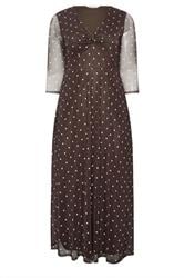 YOURS LONDON Curve Chocolate Brown Polka Dot Knot Front Dress