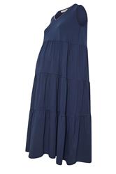 BUMP IT UP MATERNITY Plus Size Navy Blue Blanket Stitch Tiered Maxi Dress | Yours Clothing 5