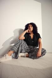 EVANS Plus Size Black Stripe Print Wide Leg Trousers | Evans 3