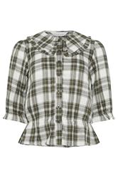 PixieGirl Petite Women's Green Check Collar Smock Top | PixieGirl 6