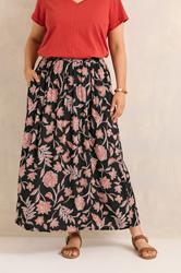 EVANS Plus Size Rust Orange Print A Line Midi Skirt | Evans 1