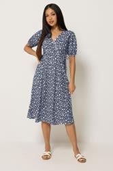 M&Co Petite Navy Blue Floral Print Midi Wrap Dress | M&Co 3