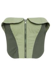 PixieGirl Petite Women's Khaki Green Colourblock Cotton Bandeau Corset Top | PixieGirl 8