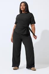 LIMITED COLLECTION Plus Size Black Textured Tie Top | Yours Clothing 1