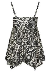 YOURS Plus Size Black Postcard Print Hanky Hem Tankini Top | Yours Clothing 8