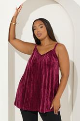 YOURS Plus Size Burgundy Red Crushed Velour Cami Vest Top | Yours Clothing 3