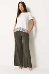 M&Co Petite Chocolate Brown Wide Leg Pintuck Trousers | M&Co 3