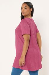 YOURS Plus Size Pink Soft Touch Ribbed Swing T-Shirt | Yours Clothing 2