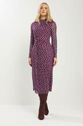 LTS Tall Berry Red Polka Dot Mesh Long Sleeve Maxi Dress | Long Tall Sally 1