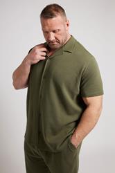 BadRhino Big & Tall Khaki Green Short Sleeve Textured Shirt | BadRhino 1