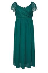 YOURS LONDON Curve Teal Green Lace Wrap Maxi Dress