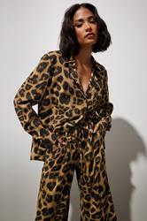 PixieGirl Petite Women's Brown Leopard Print Long Sleeve Shirt | PixieGirl 3