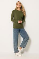 LTS Tall Women's Khaki Green Knitted Crew Neck Jumper | Long Tall Sally 1
