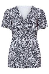 YOURS LONDON Curve Grey Animal Print Knot Detail Front Top