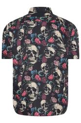 KAM Big & Tall Black Floral Skull Print Shirt | BadRhino 4