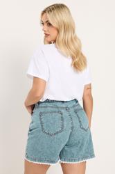YOURS Plus Size Blue Scallop Edge Denim Shorts | Yours Clothing 2