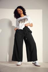 EVANS Plus Size Black Elasticated Waist Wide Leg Trousers | Evans 3