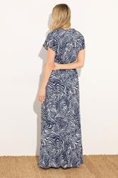 LTS Tall Women's Navy Blue Abstract Jersey Shirred Waist Cotton Maxi Dress | Long Tall Sally 2