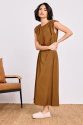 PixieGirl Petite Women's Brown Shirred Waist Maxi Dress | PixieGirl 5