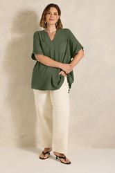 EVANS Plus Size Khaki Green Overhead Utility Shirt | Evans 1