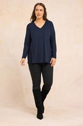 EVANS Plus Size Navy Blue Premium Ribbed Modal Blend Swing Top 1