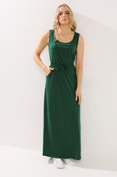 LTS Tall Women's Dark Green Tie Waist Cotton Maxi Dress | Long Tall Sally 1