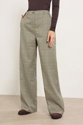LTS Tall Beige Brown Check Wide Leg Trousers | Long Tall Sally 2