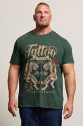 BadRhino Big & Tall Green Acid Wash Tattoo Tiger Graphic T-Shirt | BadRhino 3