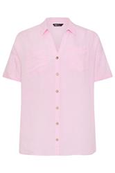 YOURS Curve Pink Short Sleeve Linen Shirt