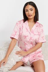 PixieGirl Petite Women's Pink Satin Lobster Graphic Short Pyjama Set | PixieGirl 4