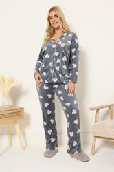 YOURS Plus Size Grey Animal Heart Print Fleece Pyjama Set | Yours Clothing 3