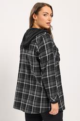 YOURS Plus Size Grey Hooded Check Shirt | Yours Clothing 2