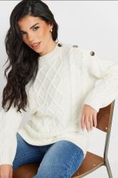 PixieGirl Petite Women's Ivory White Cable Knit Button Jumper | PixieGirl 4