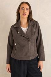 EVANS Plus Size Chocolate Brown Faux Suede Biker Jacket 2