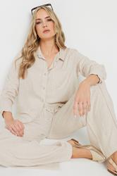 LTS Tall Stone Brown Linen Oversized Long Sleeve Shirt | Long Tall Sally 1