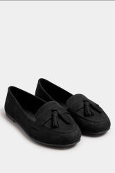 Black Tassel Detail Faux Suede Loafers In Wide E & Extra Wide EEE Fit | Yours Clothing 1