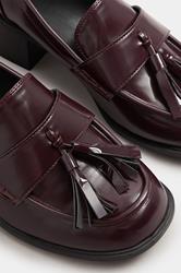 Burgundy Red Patent Heeled Tassel Loafers In Extra Wide EEE Fit | Yours Clothing 6
