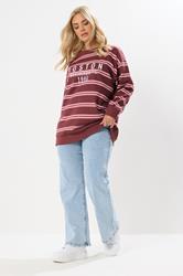 YOURS Plus Size Red 'Boston' Slogan Stripe Sweatshirt | Yours Clothing 1