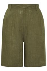 YOURS Curve Khaki Green Linen Bermuda Shorts