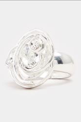 Silver Tone Diamante Oval Twist Stretch Ring | Yours Clothing 2