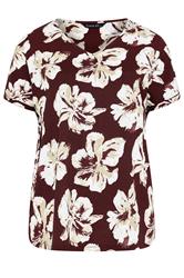 EVANS Curve Berry Red Floral V-Neck Top
