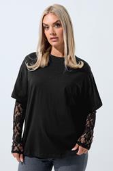 LIMITED COLLECTION Plus Size Black Lace Long Sleeve T-Shirt  | Yours Clothing 3