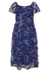 YOURS LONDON Curve Navy Blue Floral Chevron Ruffle Dress